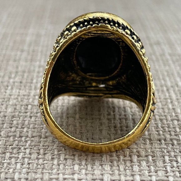 Fashion Men Rings Black Crystal Gold Tone Fancy Ring Jewelry Unisex Size 8 - Picture 10 of 11